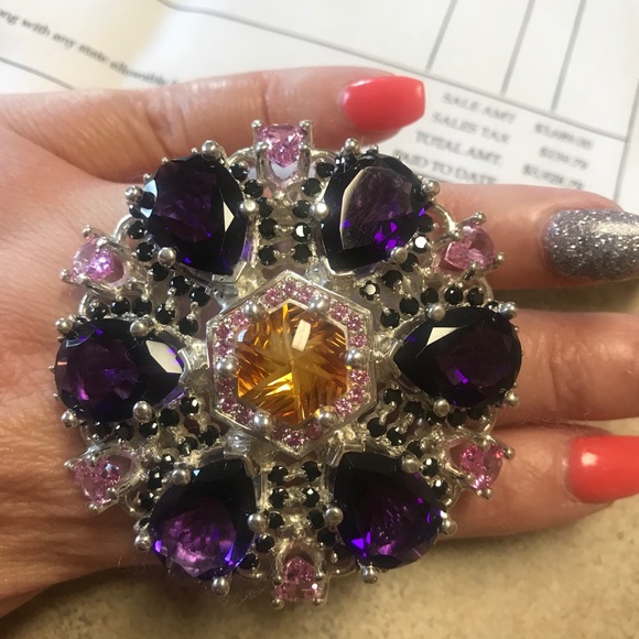 Citrine amethyst pink tourmaline black spinel ring - Picture 8 of 9